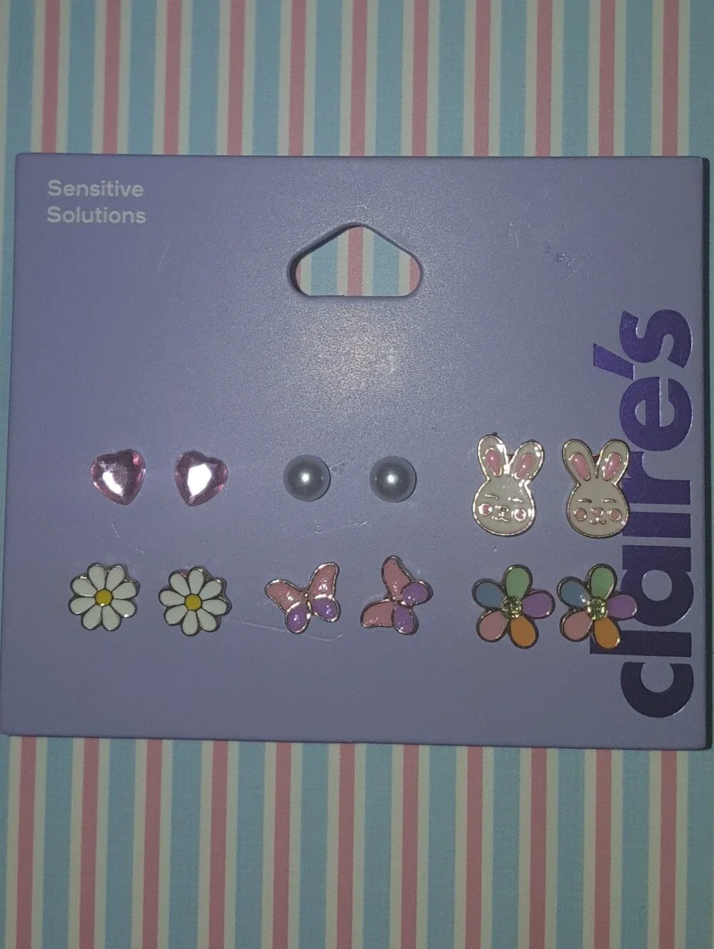 Claire's Kids Easter/Spring Pink Floral, Pearl & Bunny Earring Set